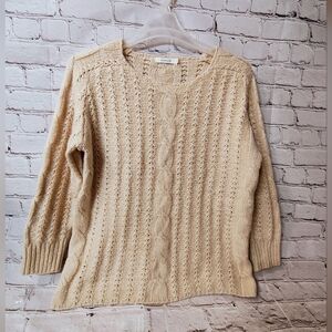 Avantlook Anthropologie Mock Cable Knit Fisherman Wool Blend Preppy Sweater L